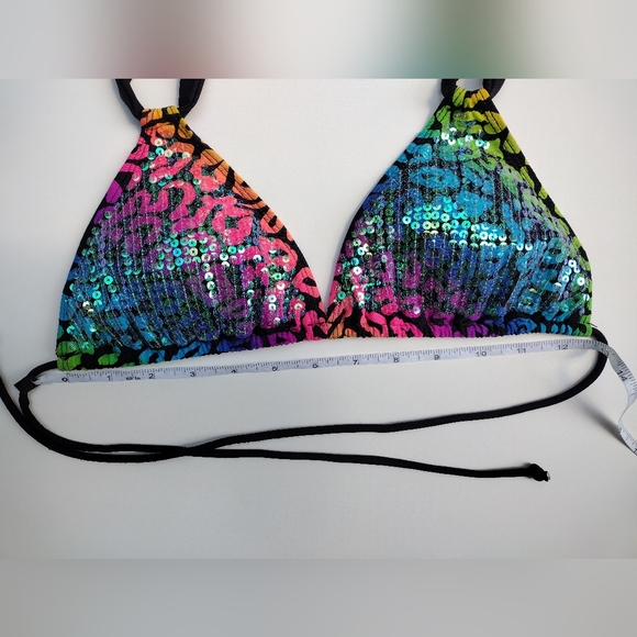 Deb Y2K Leopard Sequin Neon Multicolor Bikini Swim Top Medium - Picture 6 of 12